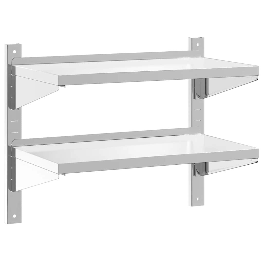 Wandschap 2-laags 75x40x60 cm roestvrijstaal zilverkleurig – afbeelding 2
