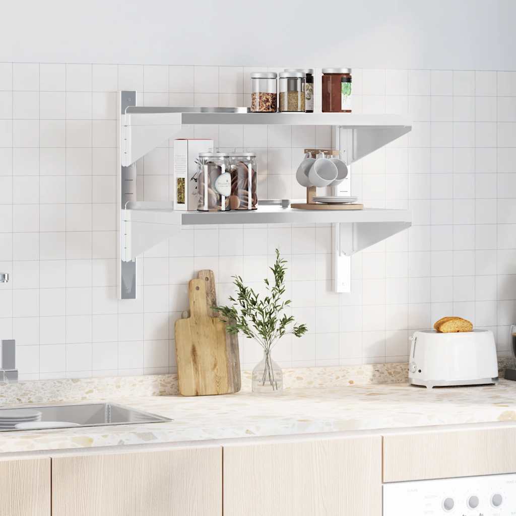 Wandschap 2-laags 75x40x60 cm roestvrijstaal zilverkleurig – afbeelding 3
