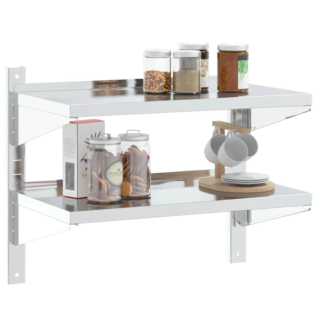 Wandschap 2-laags 75x40x60 cm roestvrijstaal zilverkleurig – afbeelding 4