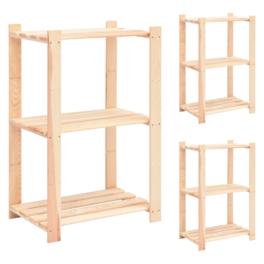 Opbergrekken 3-laags 3 st 60x38x90 cm massief grenenhout 150 kg