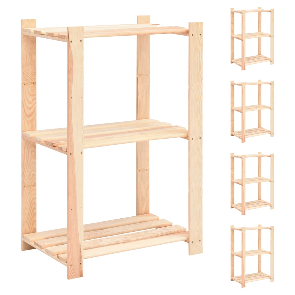 Opbergrekken 3-laags 5 st 60x38x90 cm massief grenenhout 150 kg