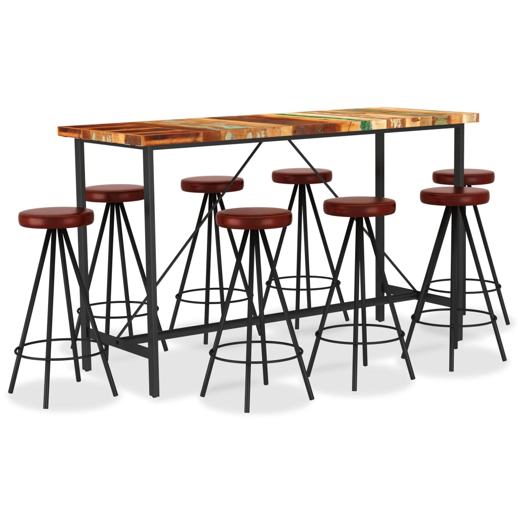 9-delige Barset massief gerecycled hout en echt leer