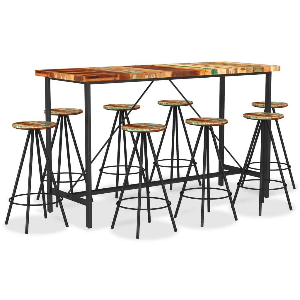 9-delige Barset massief gerecycled hout