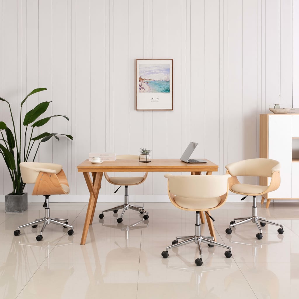 Eetkamerstoelen draaibaar 4 st kunstleer crèmekleurig – afbeelding 1