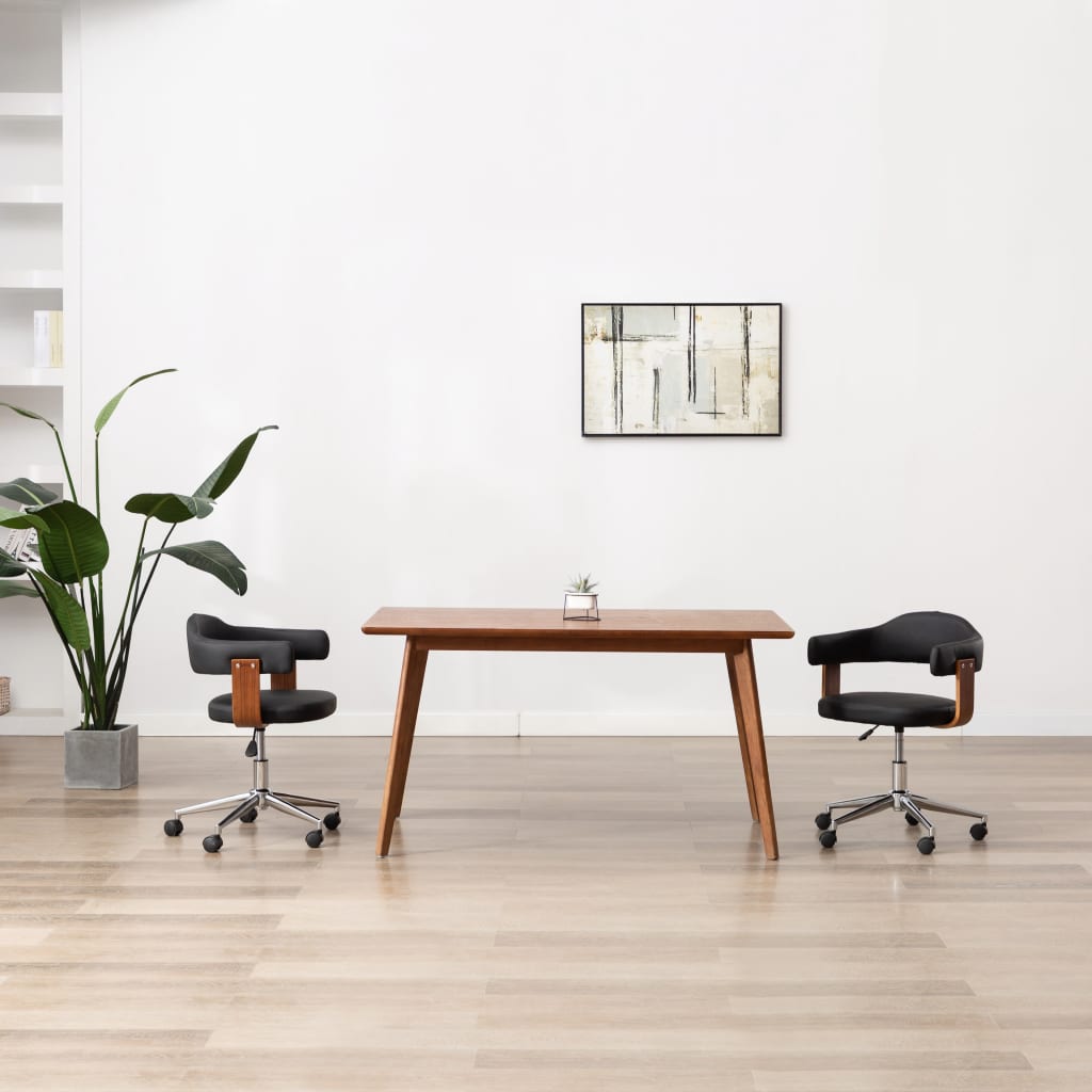 Eetkamerstoelen draaibaar 2 st gebogen hout en kunstleer zwart