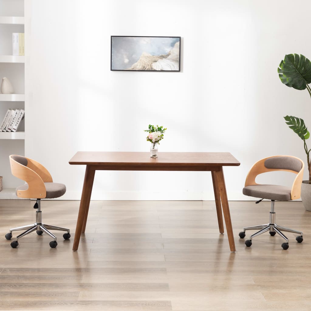 Eetkamerstoelen draaibaar 2 st gebogen hout en stof taupe