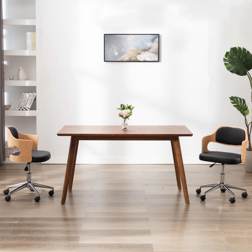 Eetkamerstoelen draaibaar 2 st gebogen hout en kunstleer zwart – afbeelding 1