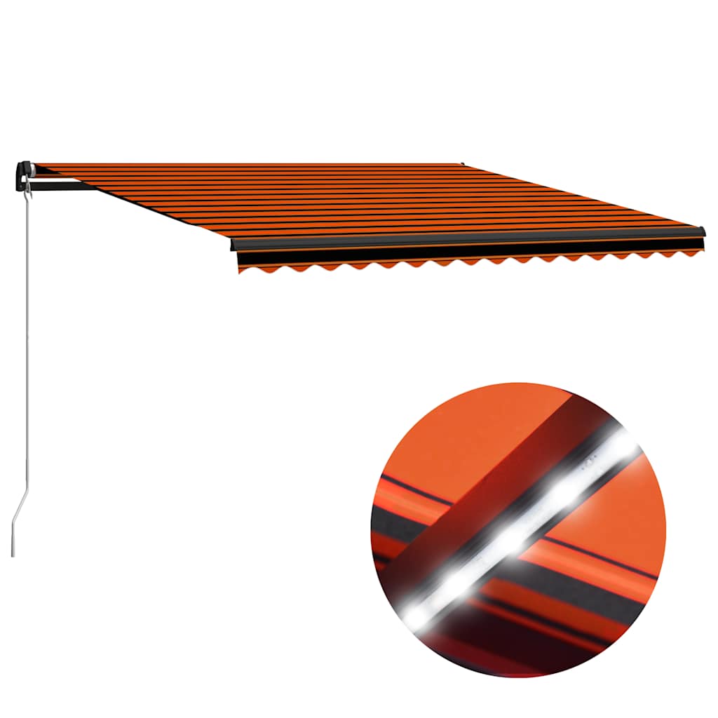 Luifel handmatig uittrekbaar met LED 450x300 cm oranje en bruin