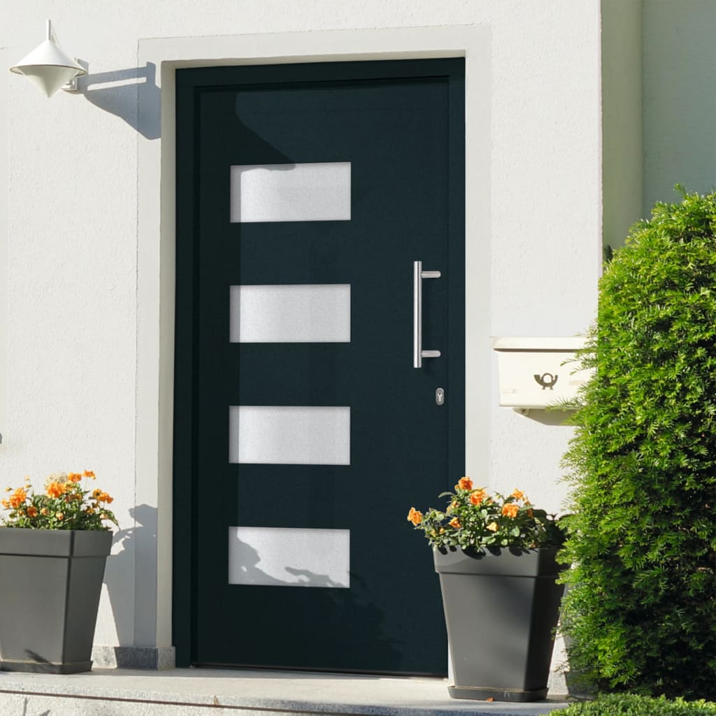 Voordeur 100x200 cm aluminium en PVC antraciet – afbeelding 1