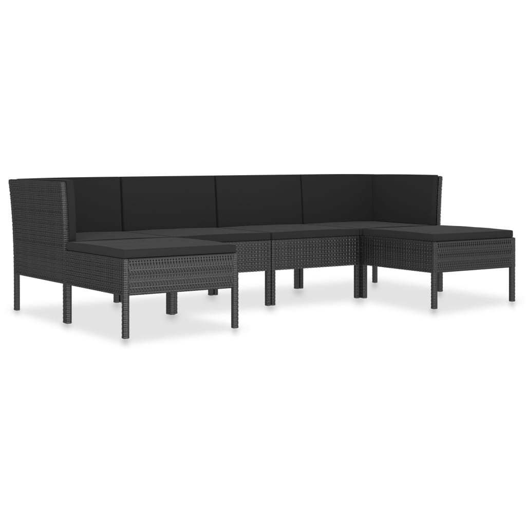 6-delige Loungeset met kussens poly rattan zwart – afbeelding 2