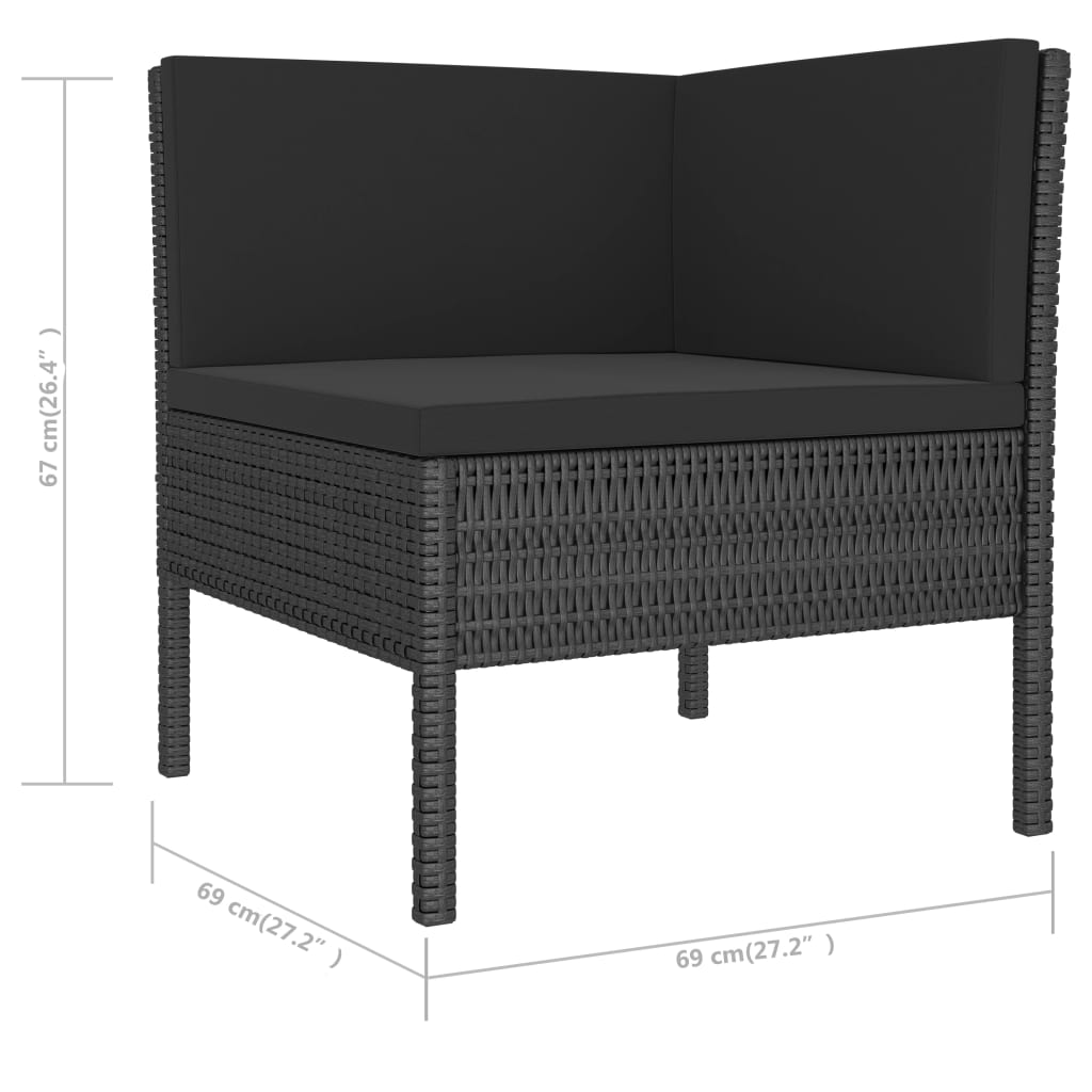 6-delige Loungeset met kussens poly rattan zwart – afbeelding 6