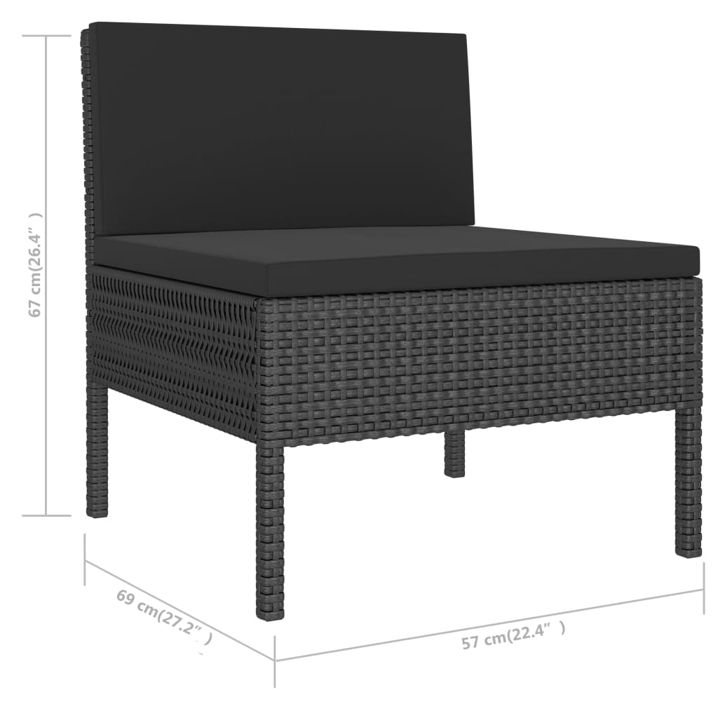 6-delige Loungeset met kussens poly rattan zwart – afbeelding 7