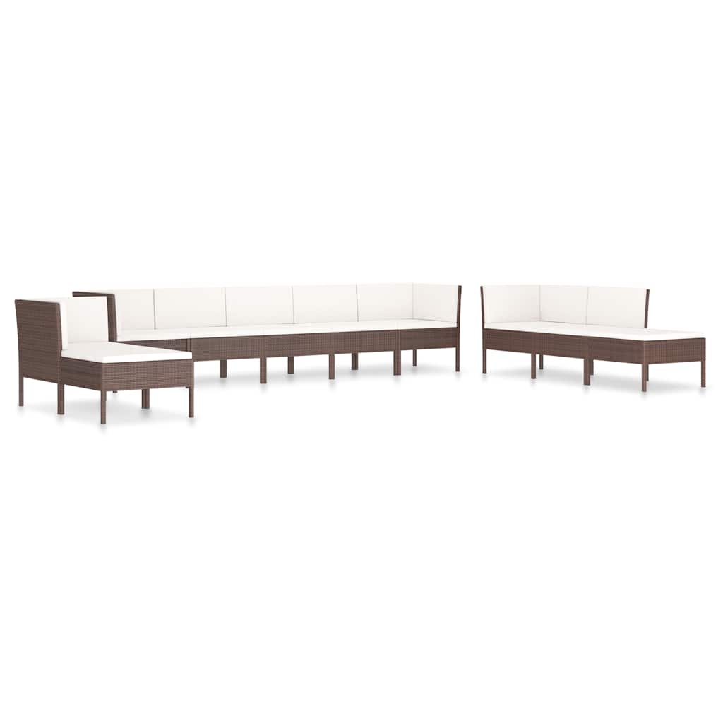 10-delige Loungeset met kussens poly rattan bruin – afbeelding 2