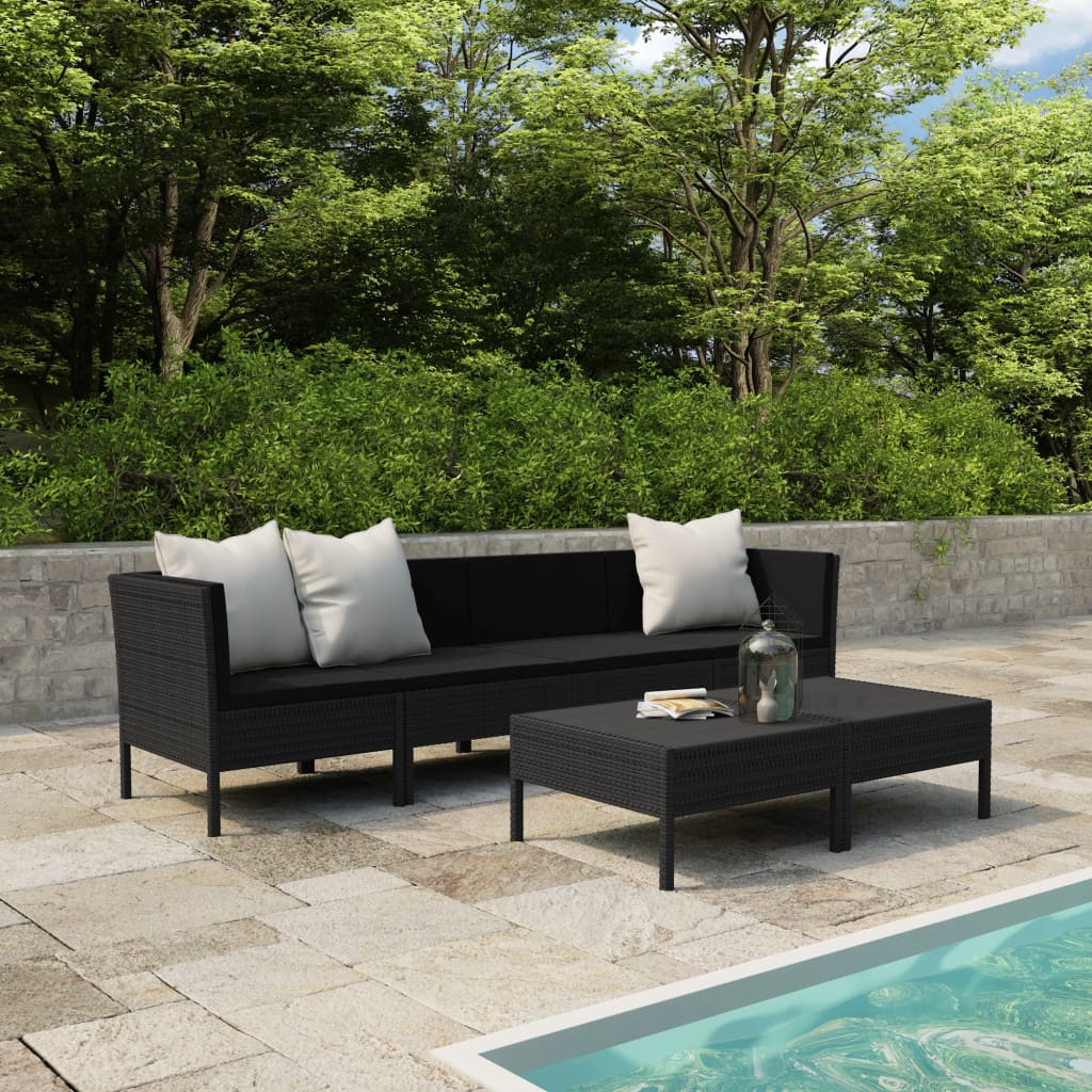 6-delige Loungeset met kussens poly rattan zwart – afbeelding 1