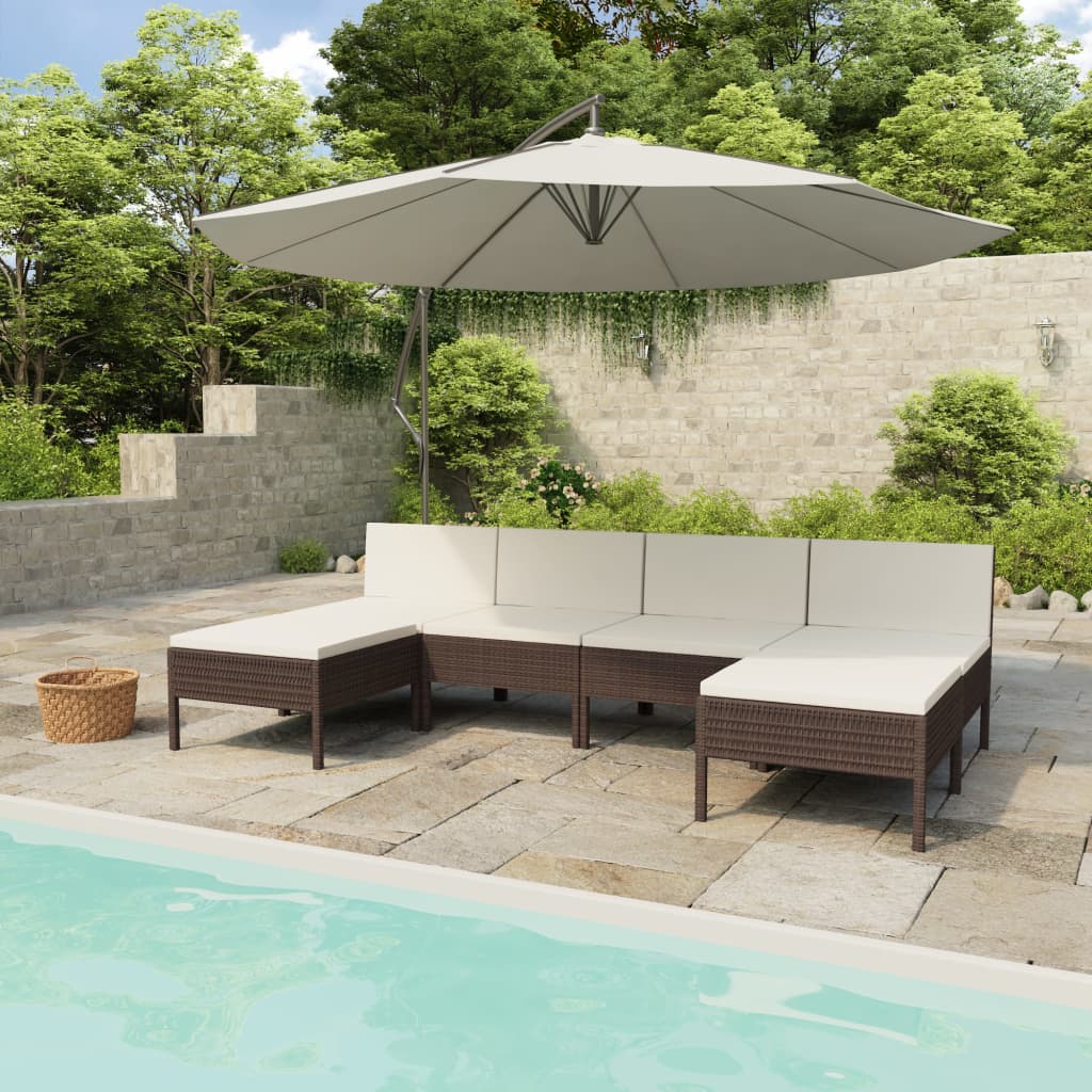 6-delige Loungeset met kussens poly rattan bruin – afbeelding 1