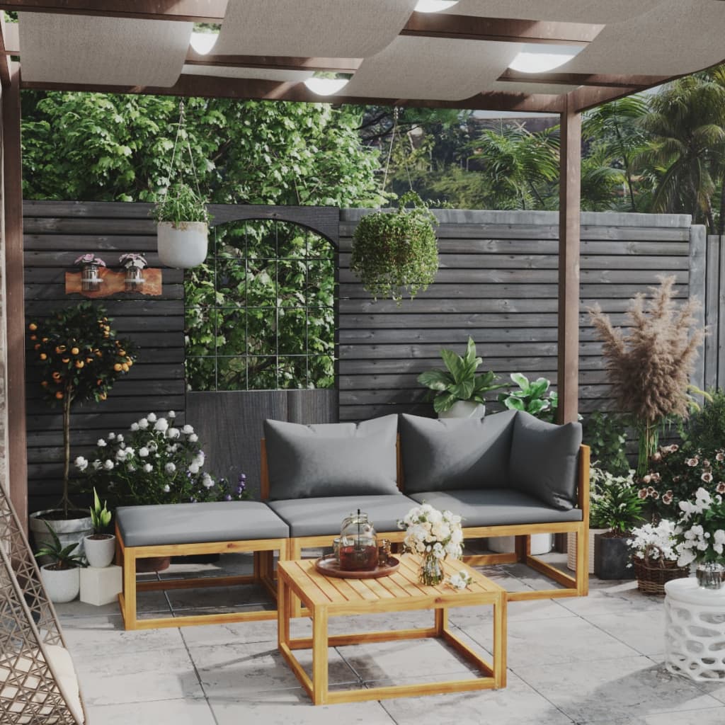 4-delige Loungeset met kussens massief acaciahout – afbeelding 1