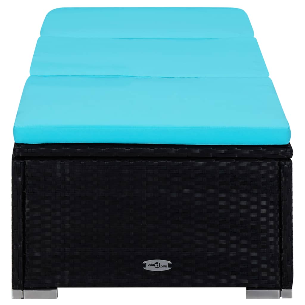 3-delige Ligbeddenset met theetafel poly rattan zwart – afbeelding 2