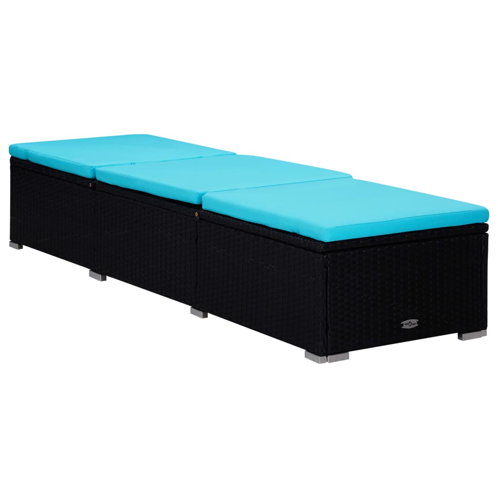 3-delige Ligbeddenset met theetafel poly rattan zwart – afbeelding 3