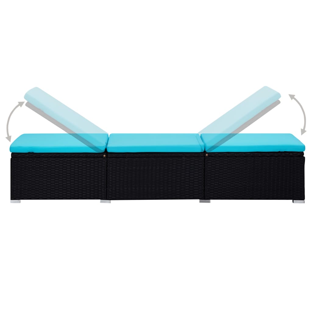 3-delige Ligbeddenset met theetafel poly rattan zwart – afbeelding 5
