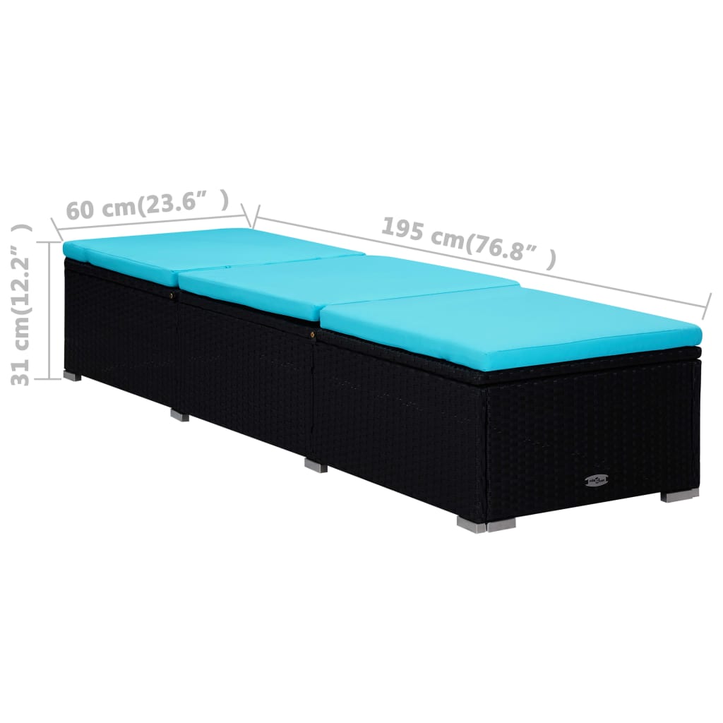 3-delige Ligbeddenset met theetafel poly rattan zwart – afbeelding 9