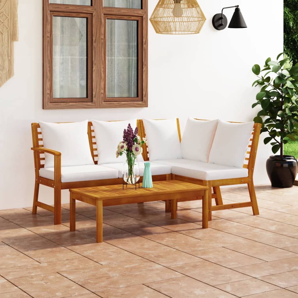 4-delige Loungeset met kussens massief acaciahout crème – afbeelding 1