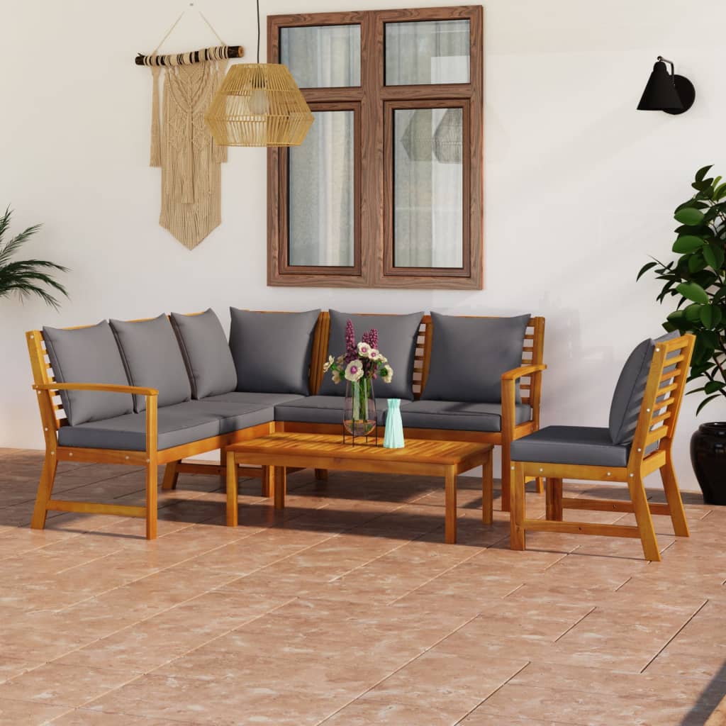 5-delige Loungeset met kussens massief acaciahout – afbeelding 1