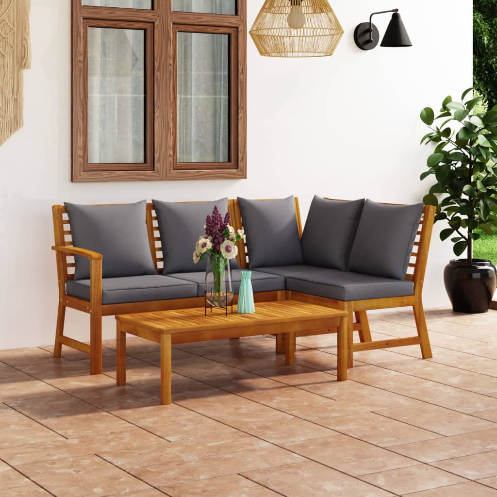 4-delige Loungeset met kussens massief acaciahout – afbeelding 1