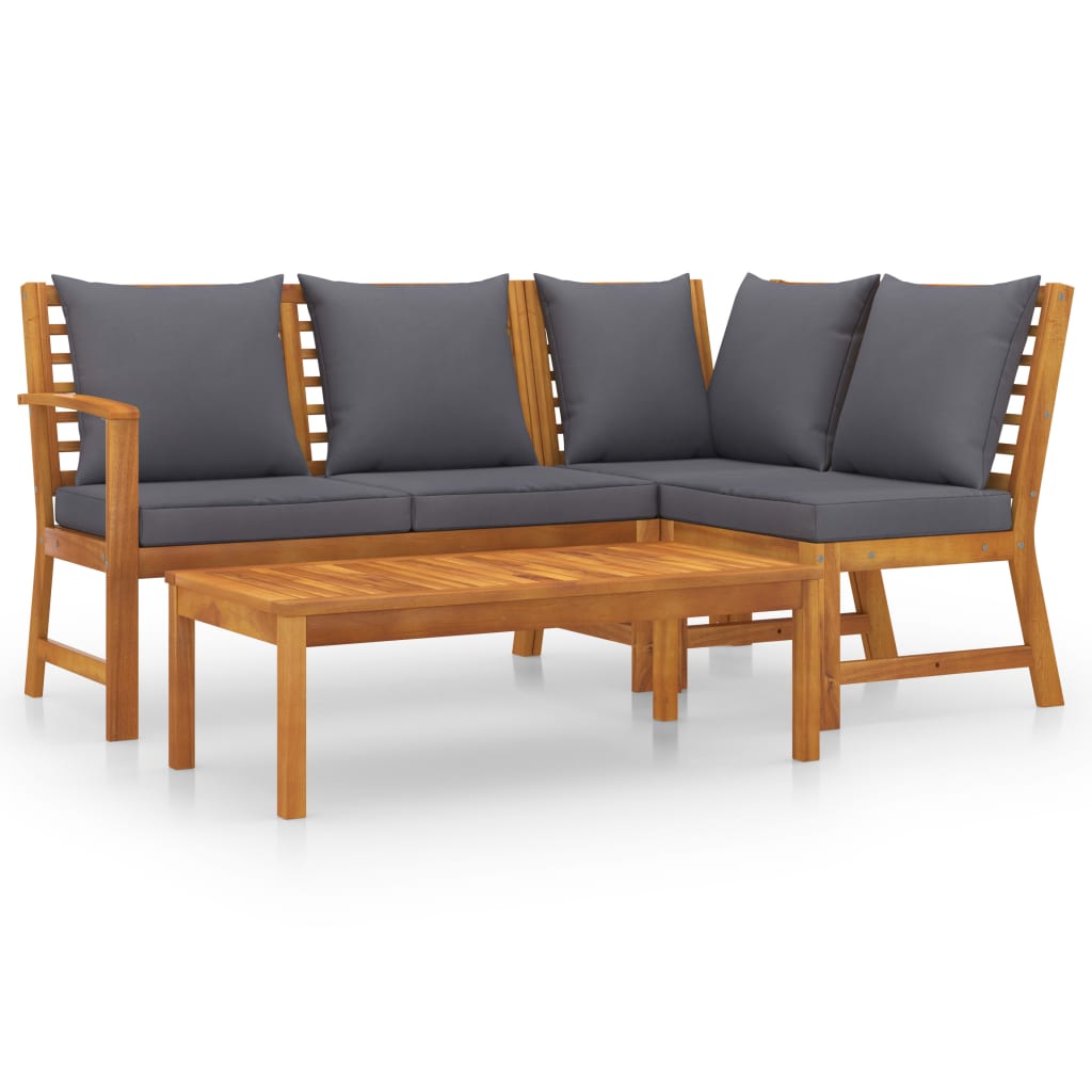 4-delige Loungeset met kussens massief acaciahout – afbeelding 2