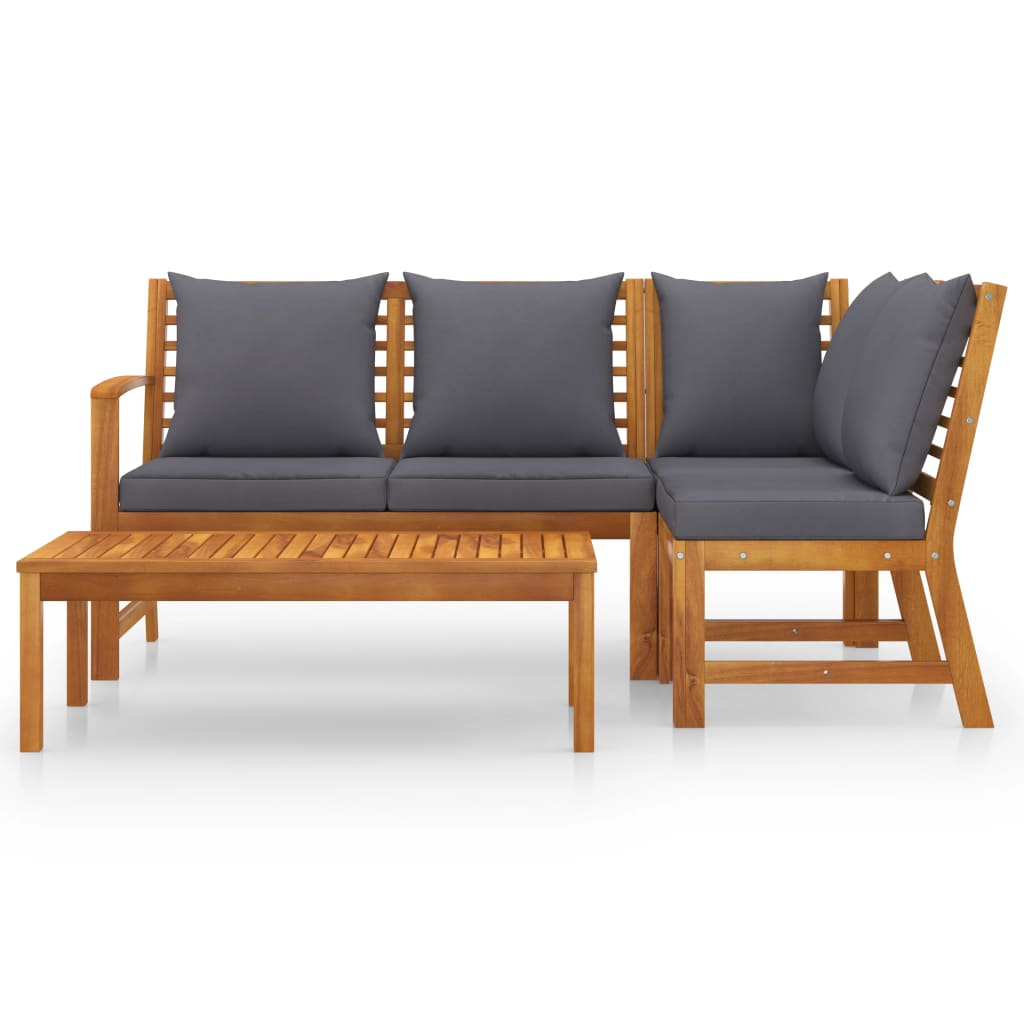 4-delige Loungeset met kussens massief acaciahout – afbeelding 3