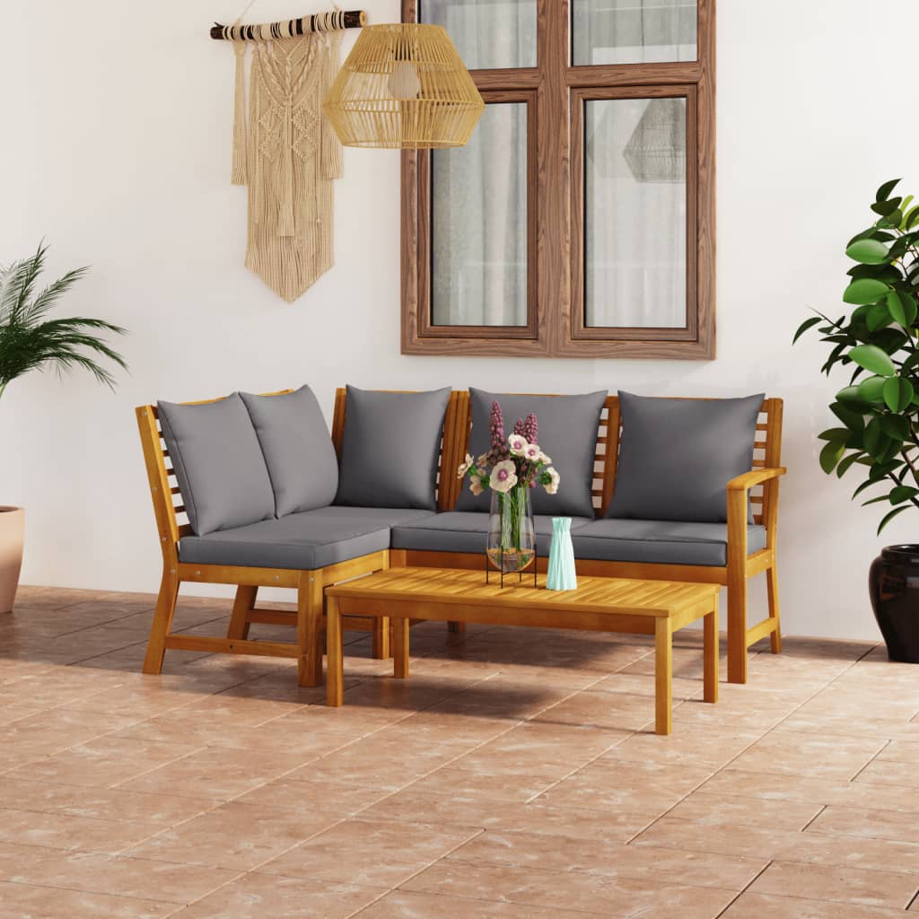 4-delige Loungeset met kussens massief acaciahout – afbeelding 1
