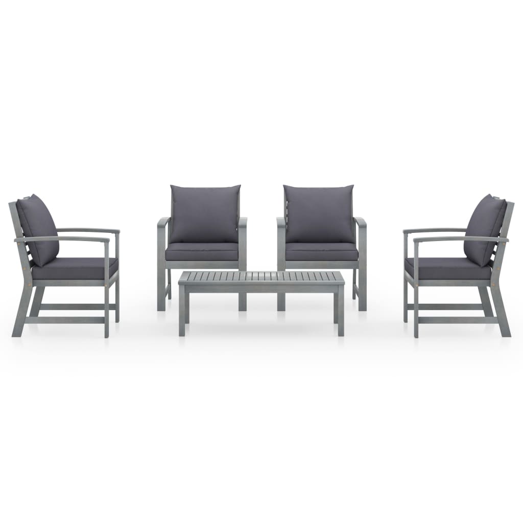 5-delige Loungeset met kussens massief acaciahout grijs – afbeelding 3