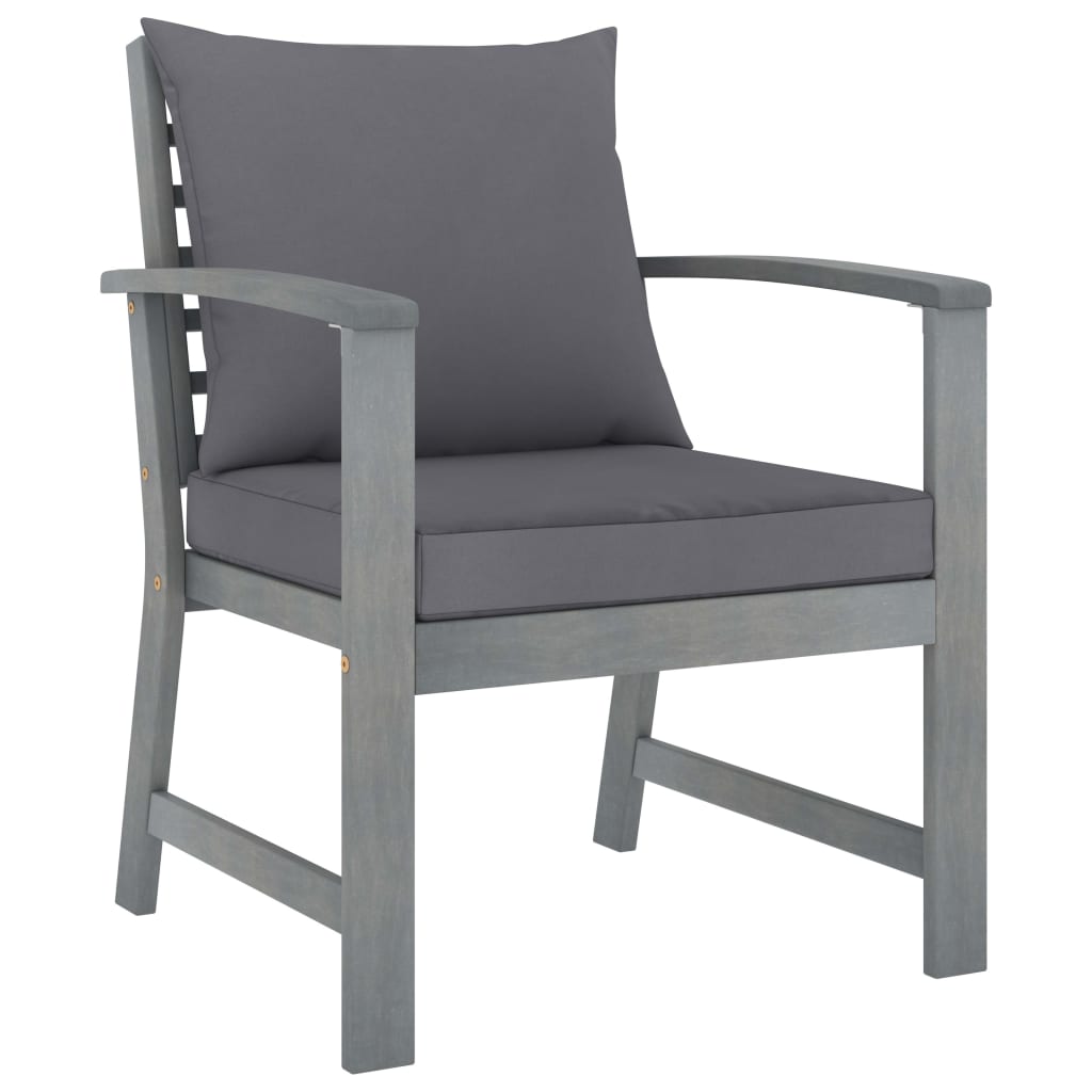 5-delige Loungeset met kussens massief acaciahout grijs – afbeelding 4