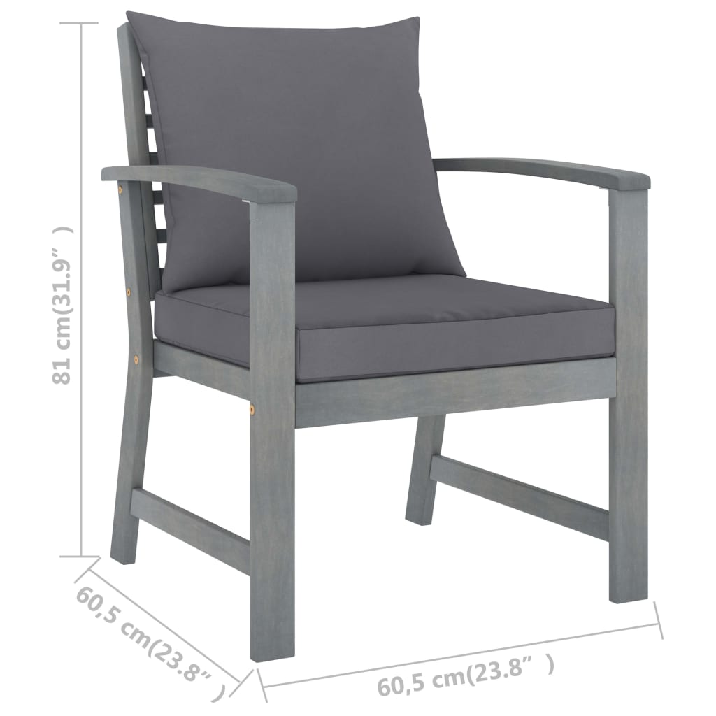 5-delige Loungeset met kussens massief acaciahout grijs – afbeelding 8