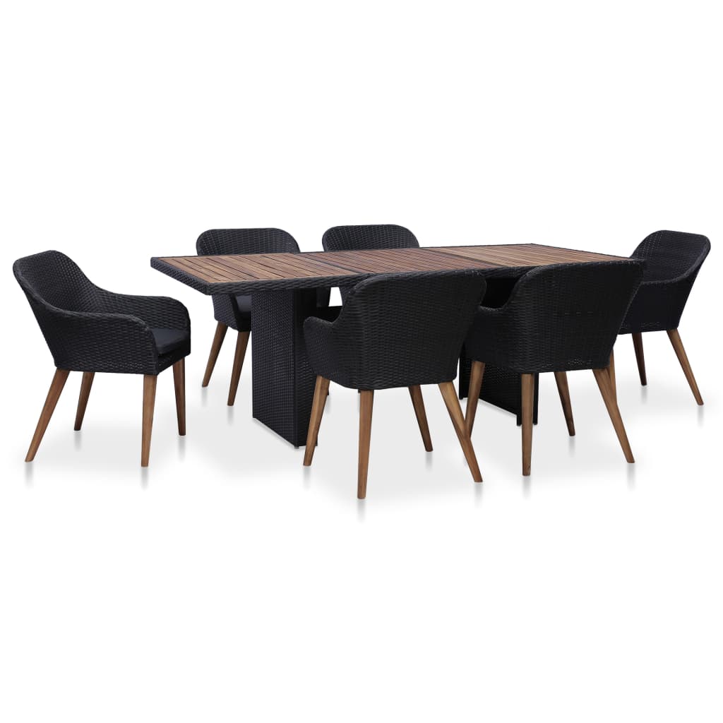 7-delige Tuinset met kussens poly rattan zwart – afbeelding 1