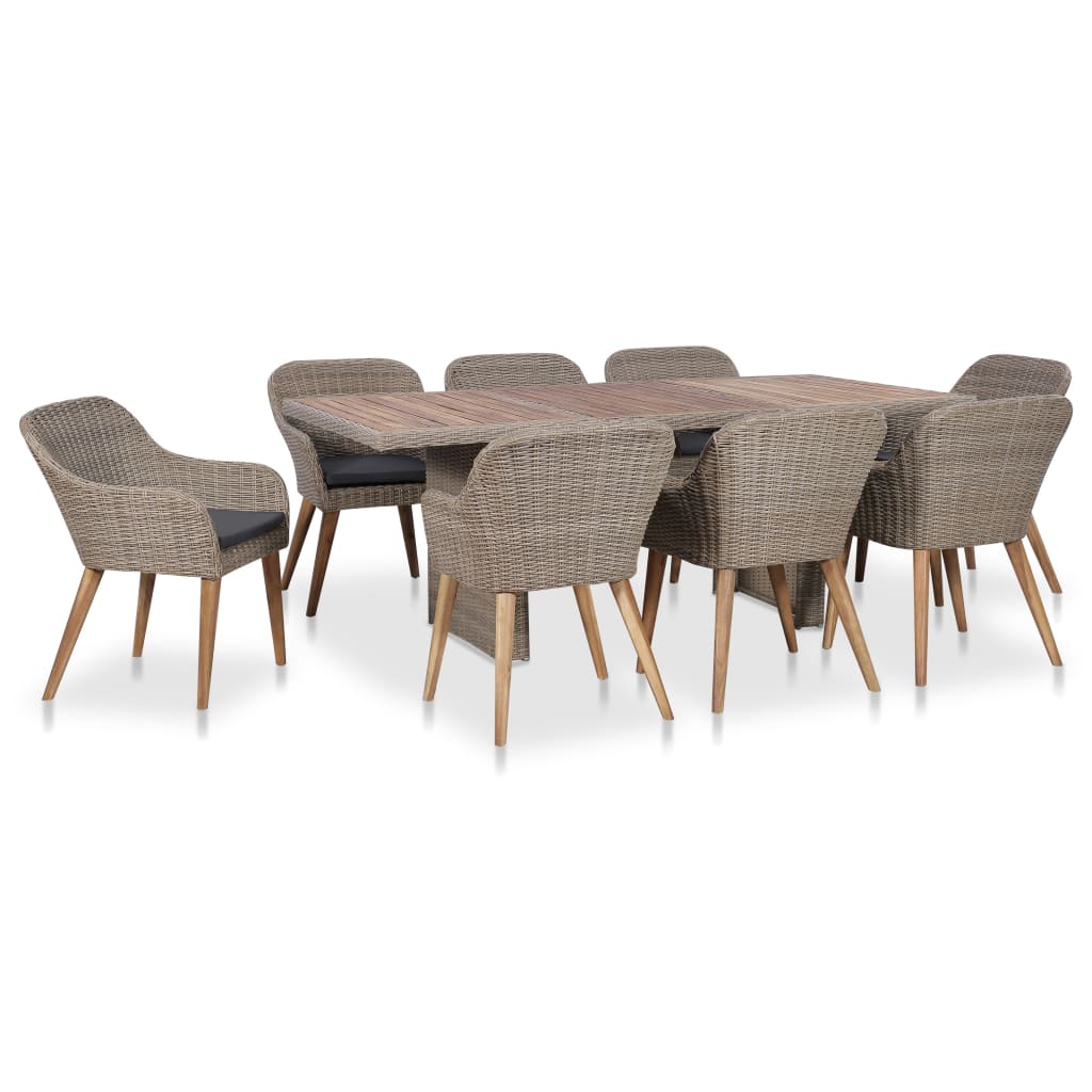 9-delige Tuinset met kussens poly rattan zwart