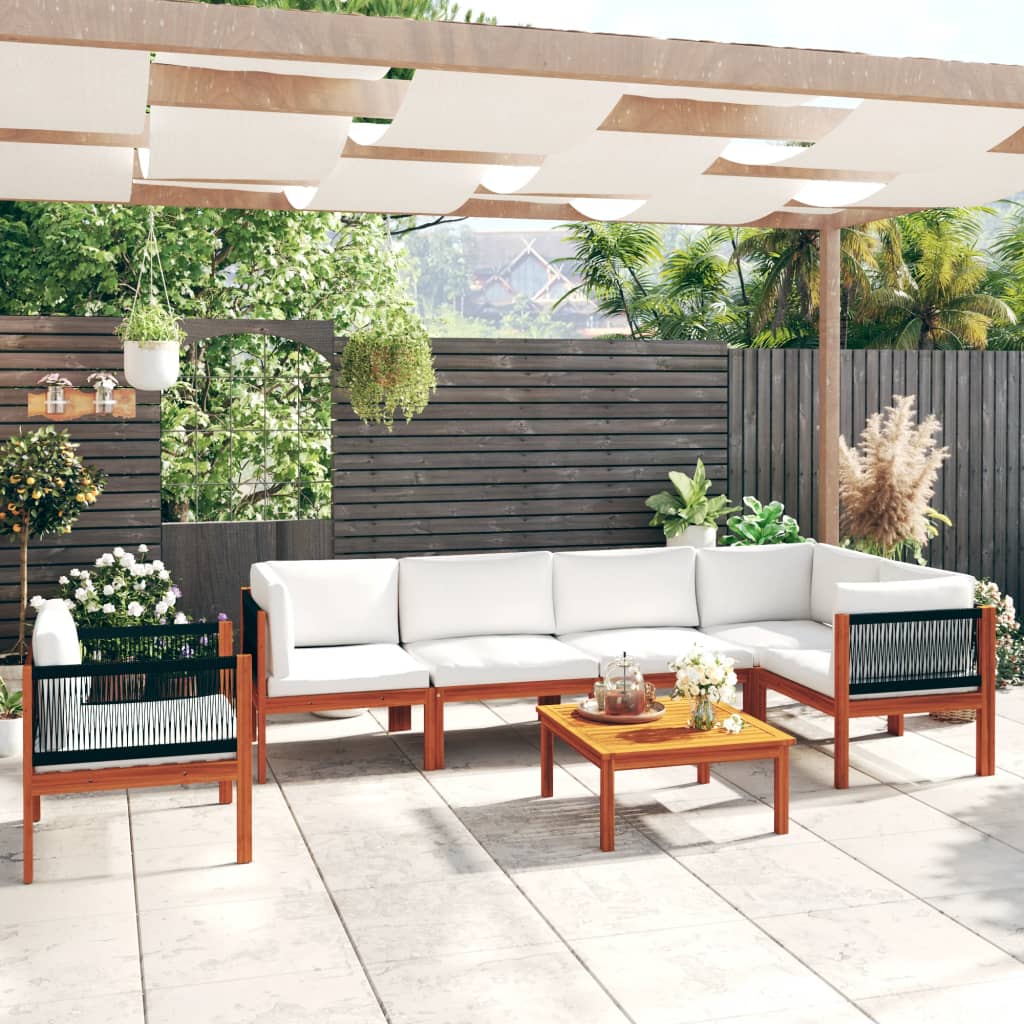 7-delige tuinloungeset met kussens crème 63x63 cm – afbeelding 1