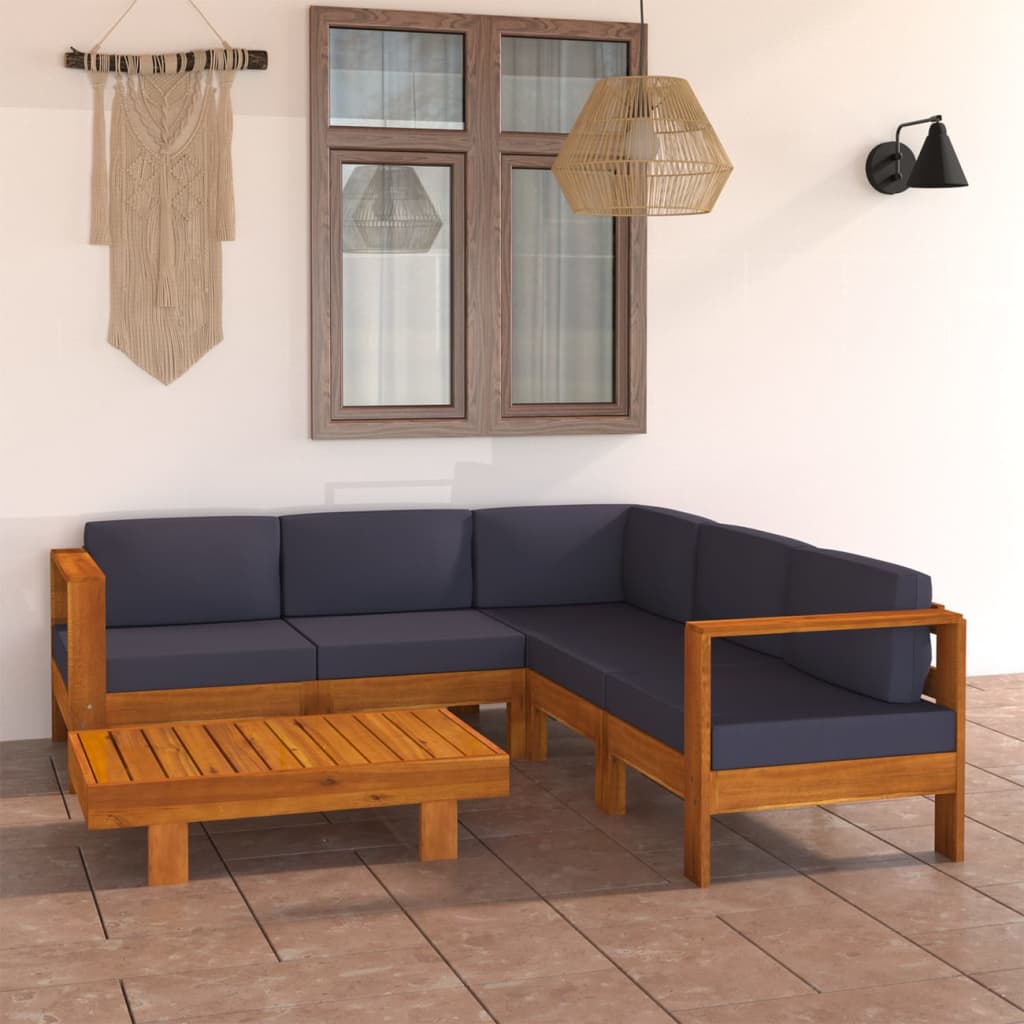 6-delige Loungeset met donkergrijze kussens acaciahout – afbeelding 1