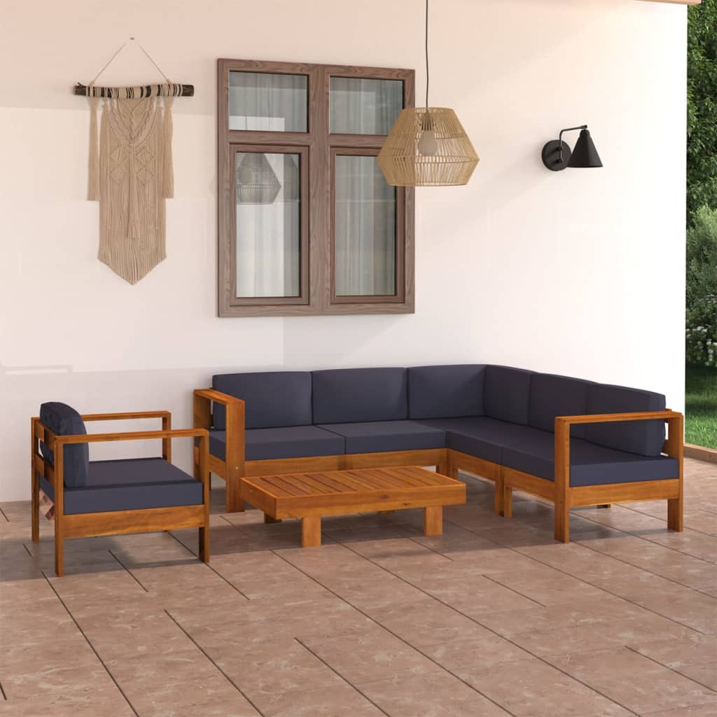 7-delige Loungeset met donkergrijze kussens acaciahout – afbeelding 1