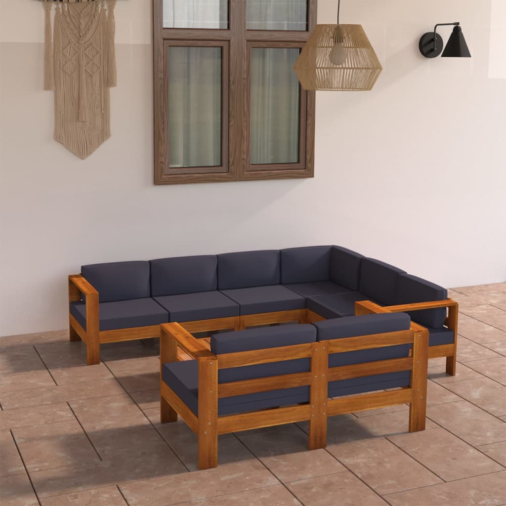 8-delige Loungeset met donkergrijze kussens acaciahout – afbeelding 1
