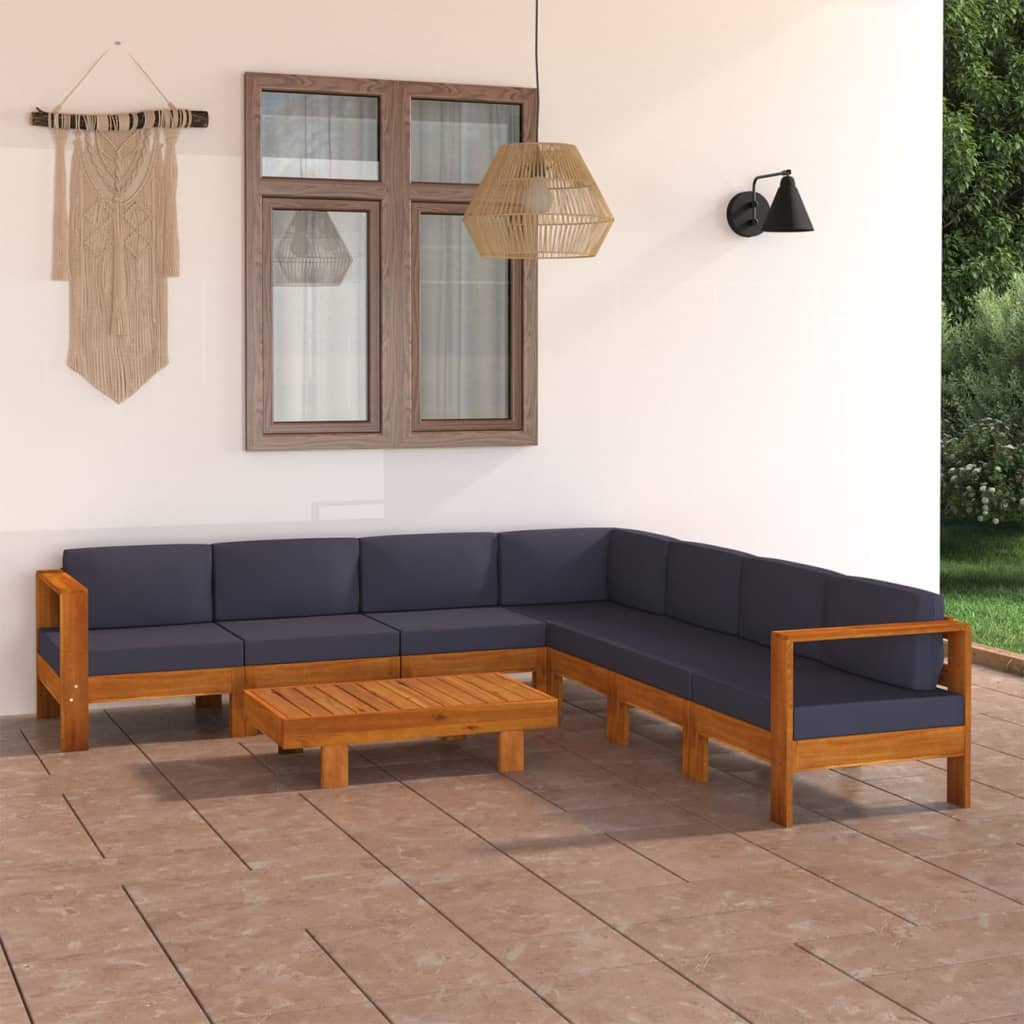 8-delige Loungeset met donkergrijze kussens acaciahout – afbeelding 1