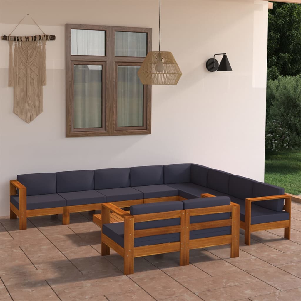 10-delige Loungeset met donkergrijze kussens acaciahout – afbeelding 1