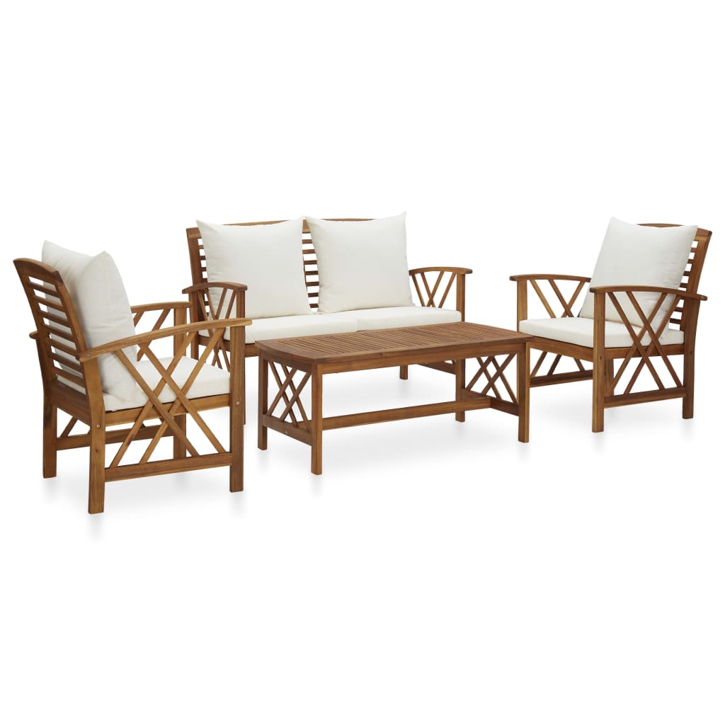 4-delige Loungeset met kussens massief acaciahout – afbeelding 1
