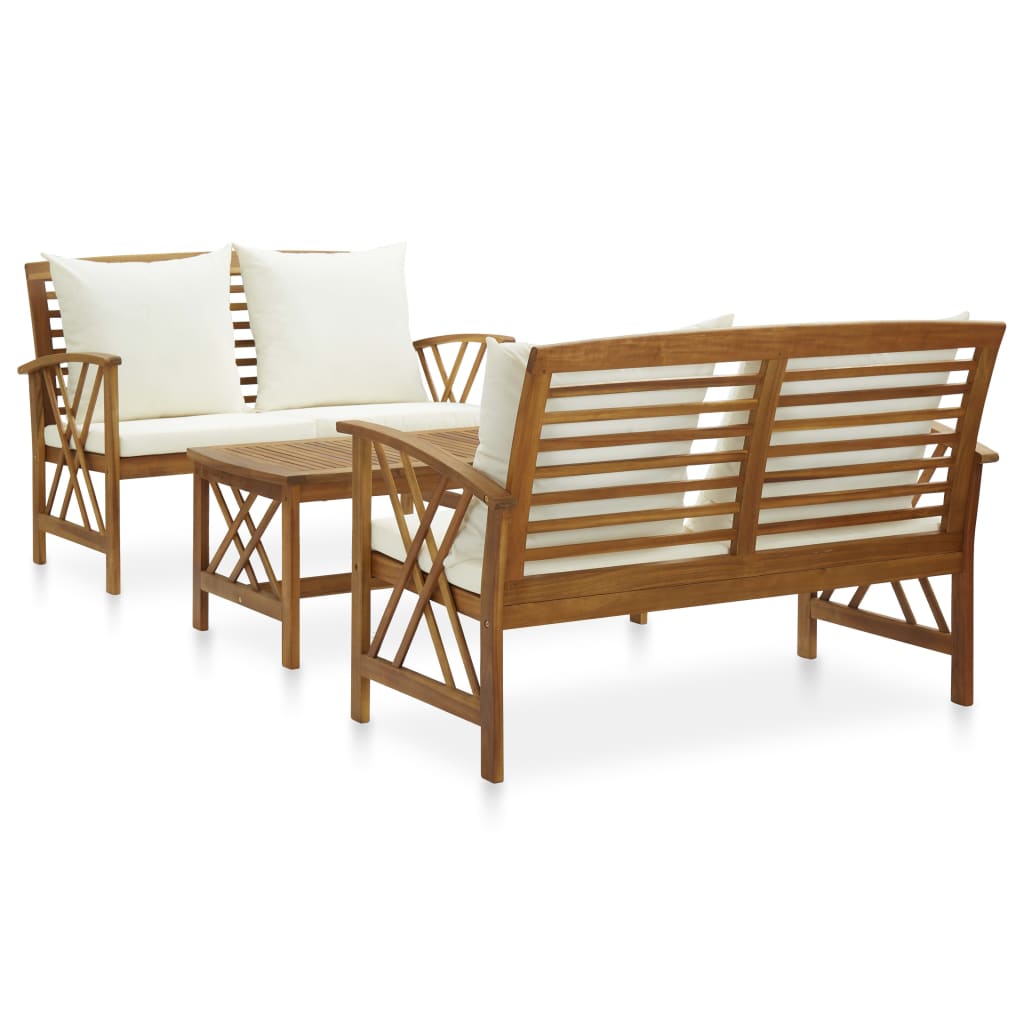 3-delige Loungeset met kussens massief acaciahout – afbeelding 1