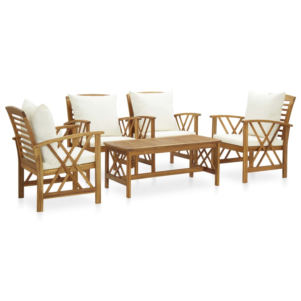 5-delige Loungeset met kussens massief acaciahout – afbeelding 1