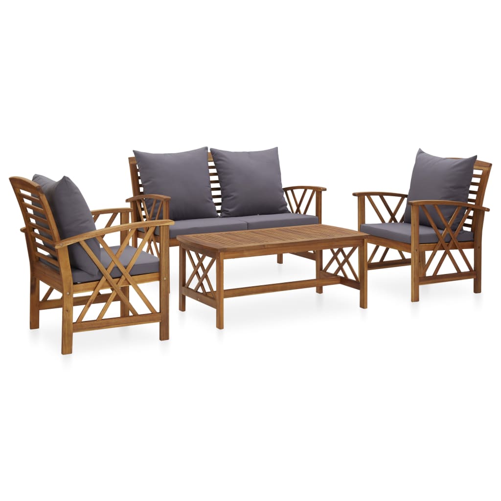 4-delige Loungeset met kussens massief acaciahout – afbeelding 1