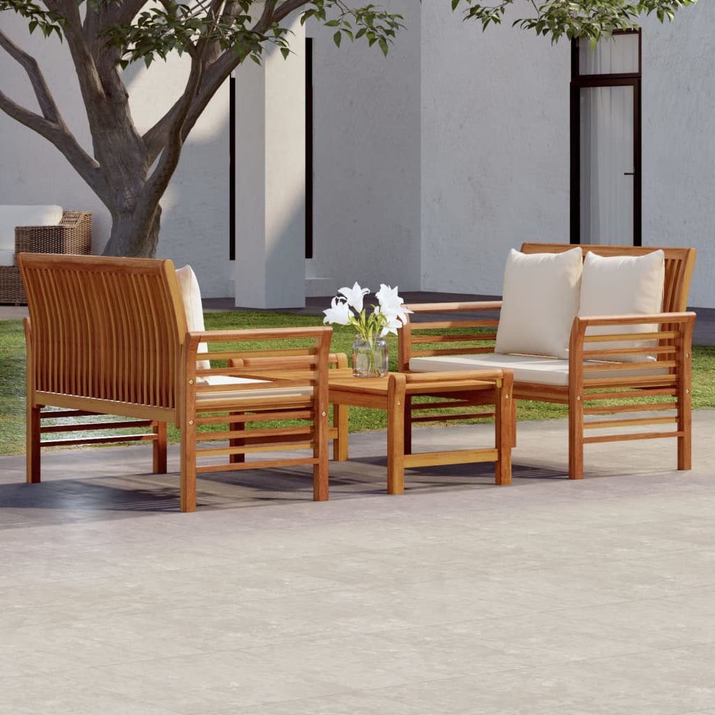 3-delige Loungeset met kussens massief acaciahout – afbeelding 1