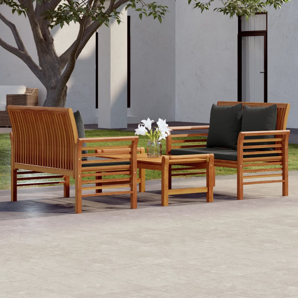 3-delige Loungeset met kussens massief acaciahout – afbeelding 1