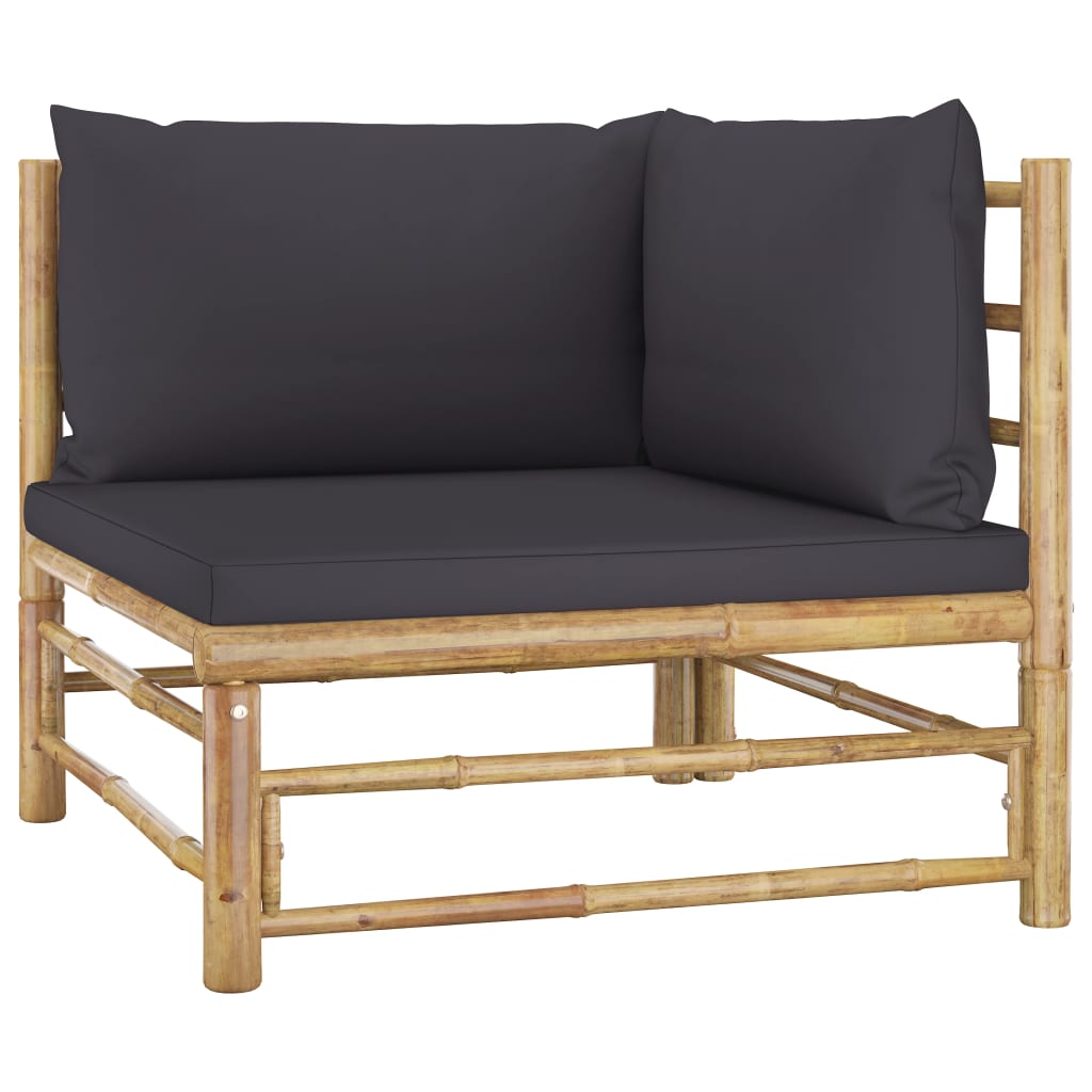 6-delige Loungeset met donkergrijze kussens bamboe – afbeelding 3