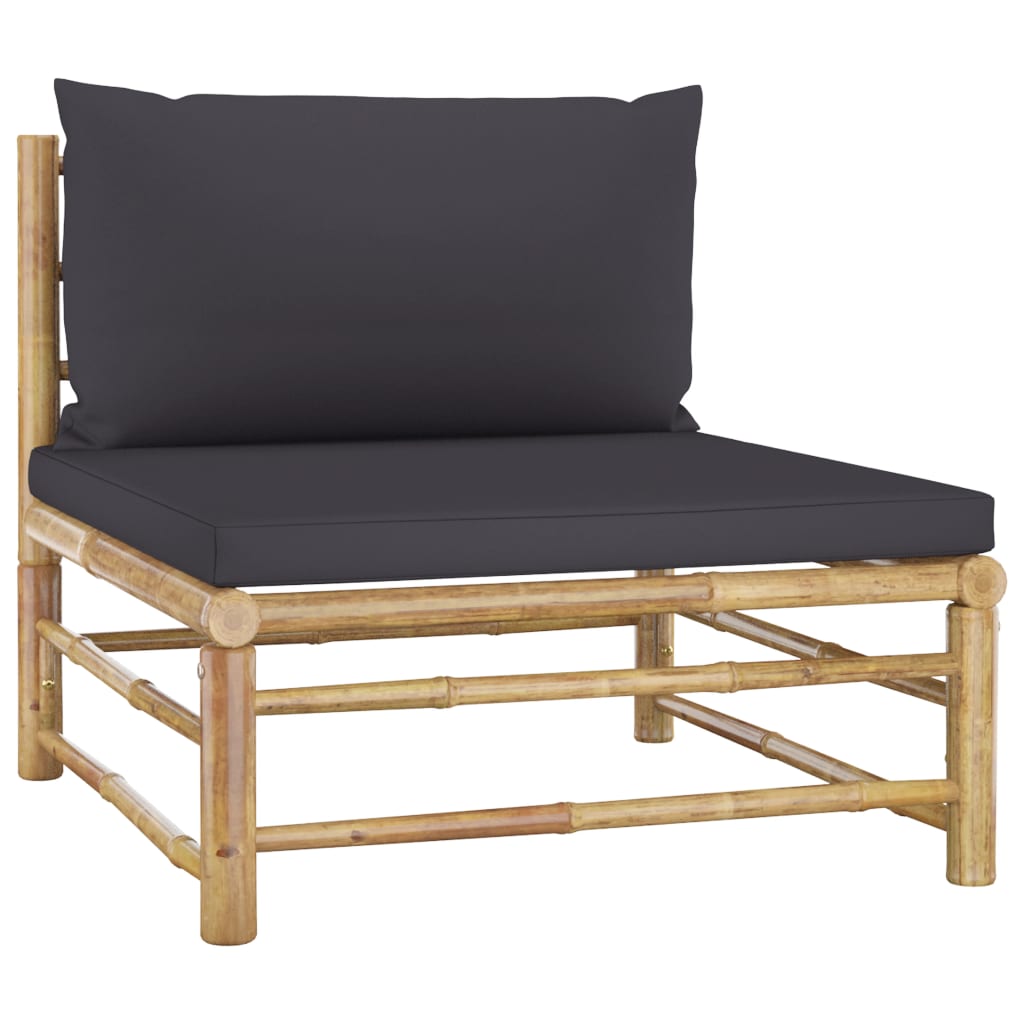 6-delige Loungeset met donkergrijze kussens bamboe – afbeelding 4