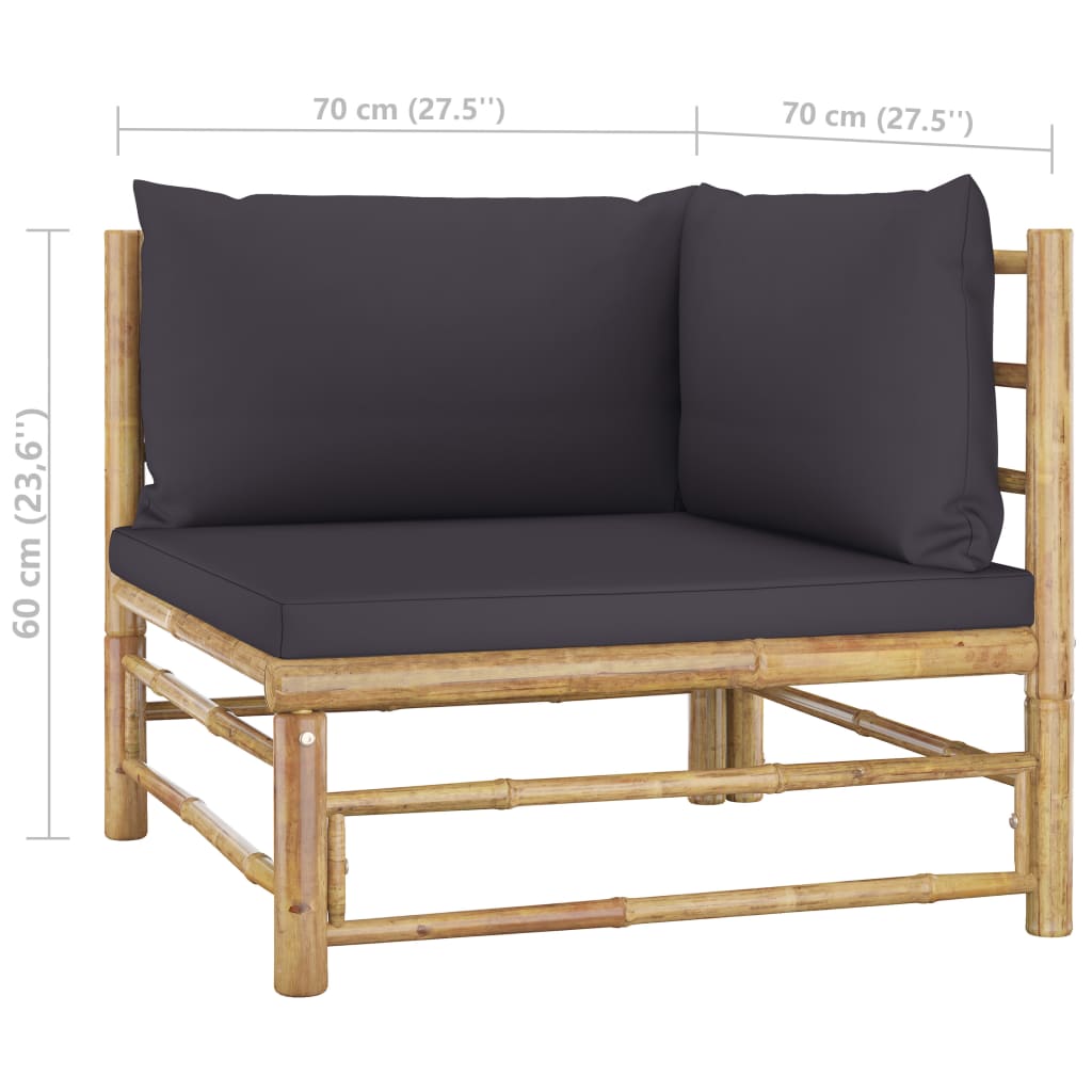 6-delige Loungeset met donkergrijze kussens bamboe – afbeelding 8